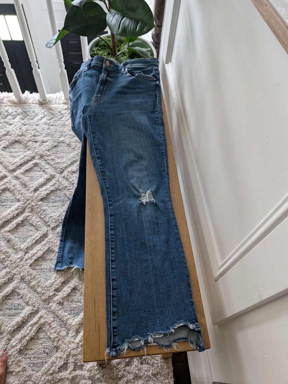 MOTHER Dark Blue Distressed Flare Jeans